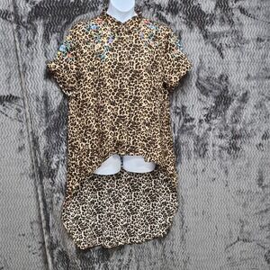 Grace &‎ Emma High Low Tunic Top Womens 2XL Cheetah Embroidere Blouse Swim Cover